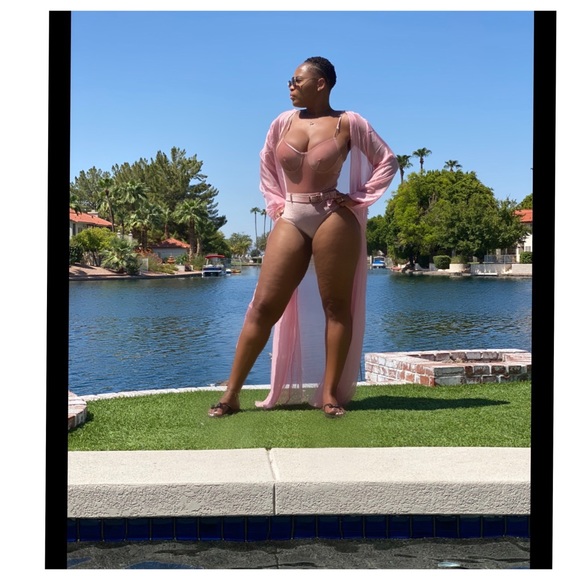 Sexy Pink Corduroy Swimsuit & Cover Up - Picture 1 of 3